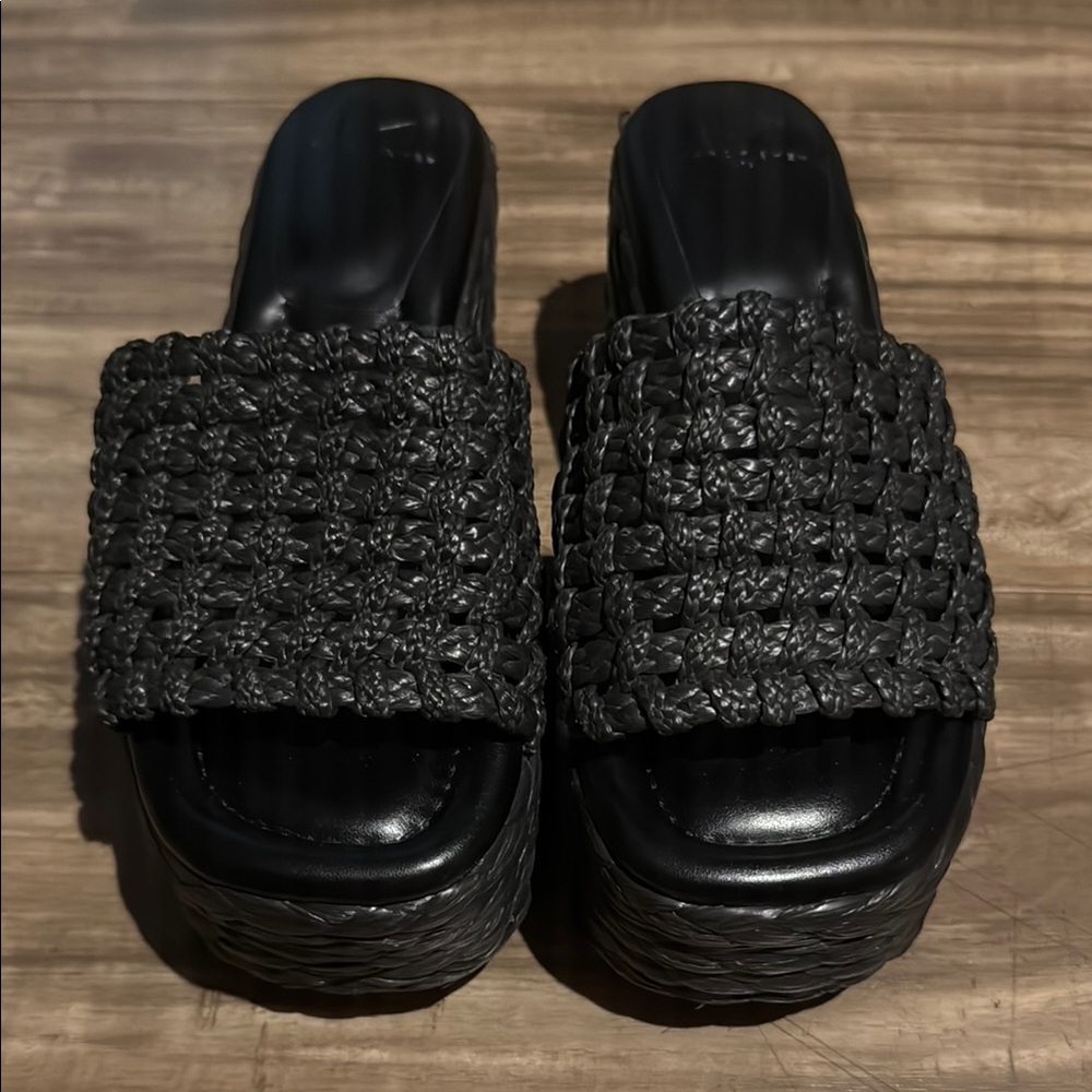 Black Woven Slide Sandals